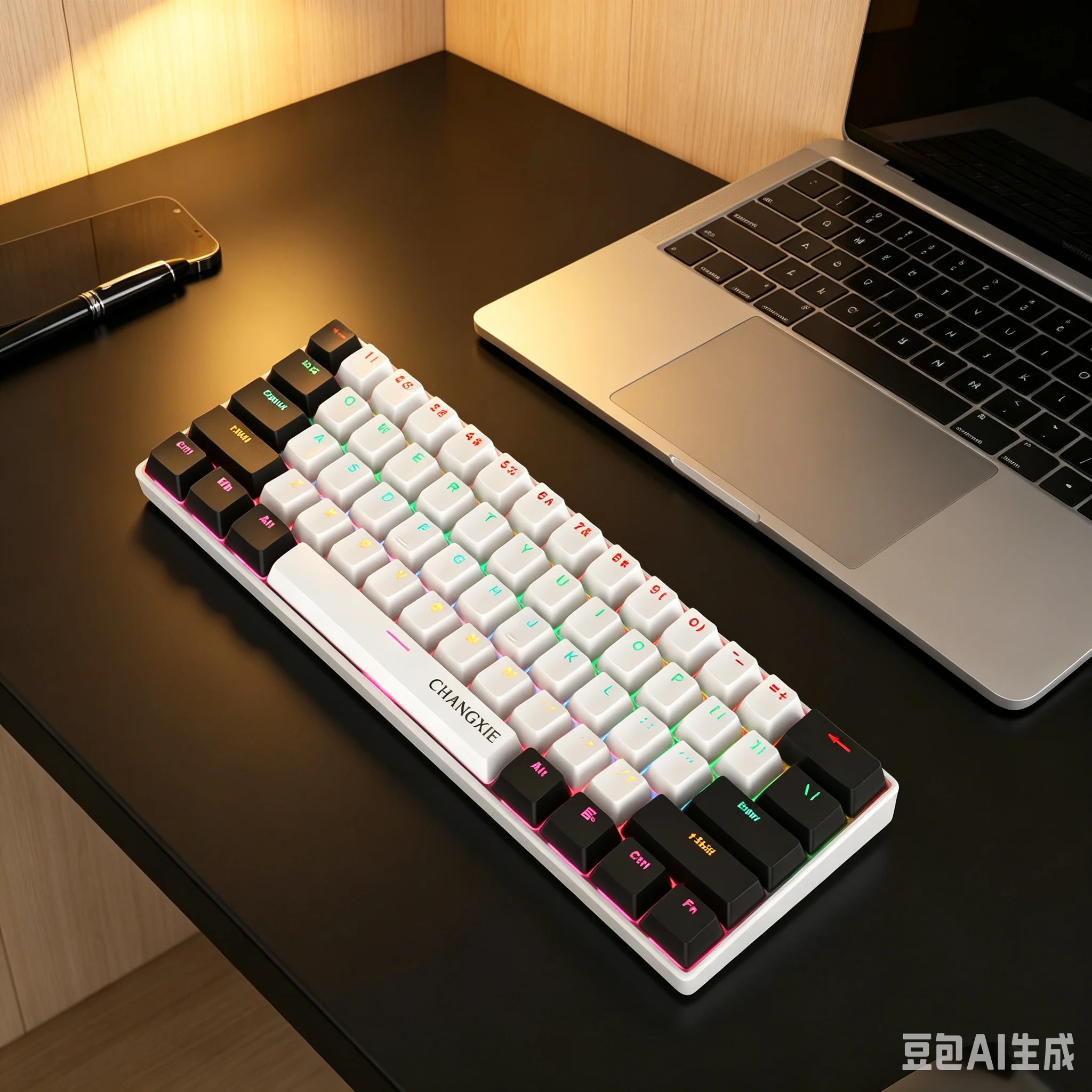 60 % kompakte kabelgebundene mechanische Tastatur, 61 Tasten, RGB-Hintergrundbeleuchtung, roter Schalter, ergonomisch, klein, tragbar, für Bürocomputer, Windows-Tablet Image
