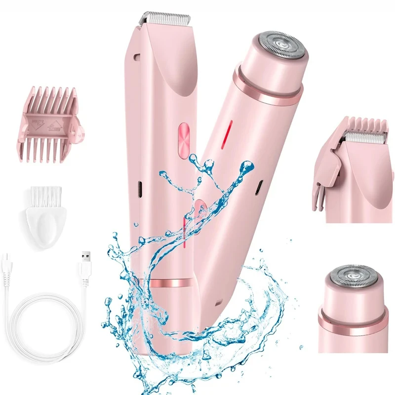 Doppelkopf-Elektro-Epilierer für Bikini-Beine, 2-in-1-Akku-Rasierer für Damen, schmerzlose Körperhaarentfernung, wasserdichter Haarschneider Image