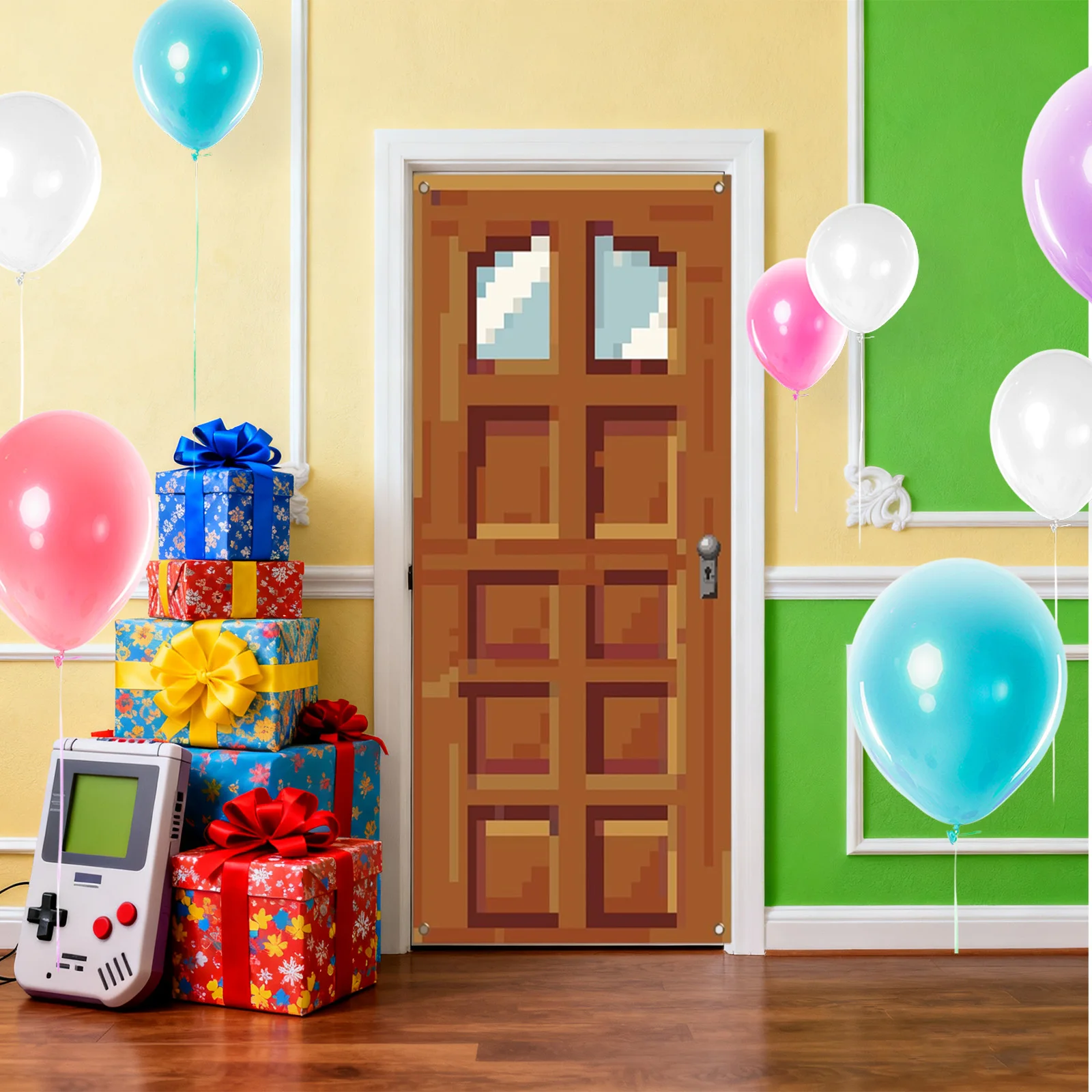 Pixel Room Decor Miner Türabdeckung Hintergrund Videospiel Themed Geburtstag Party Dekorationen Stoff Tür Banner für Jungen Schlafzimmer Image