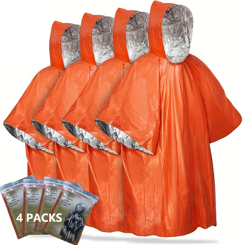 Notfall-Regenponcho mit Kapuze, PE-Material, Wasserdicht & Warm mit Aluminiumbeschichtung, Überlebens-Notfalldecke für Camping Image