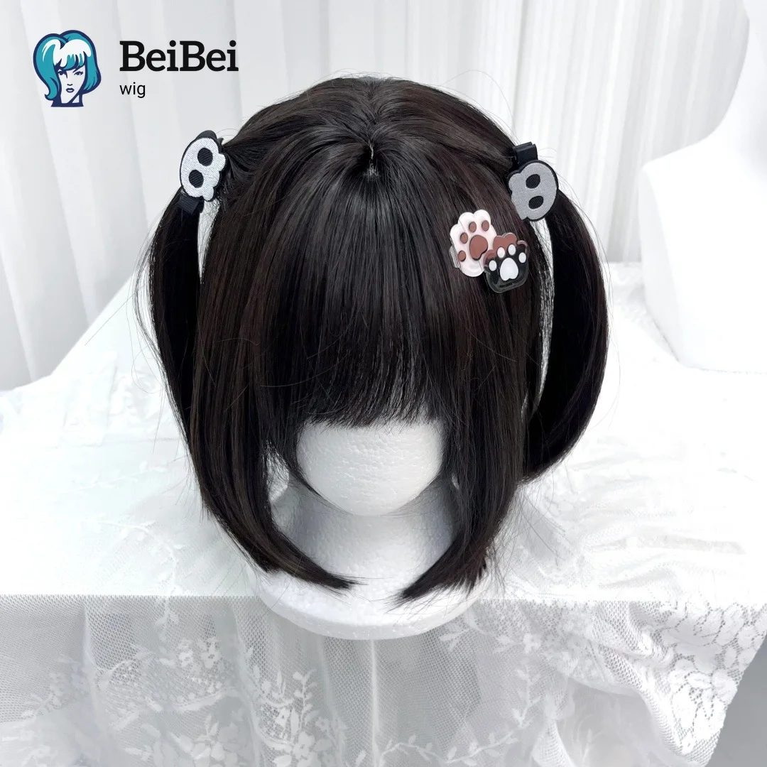 Schwarze Bob-Perücke, 30 cm, mit Pony, kurze Bob-Synthetikperücke für Damen, glatt, süße Lolita-Perücke, Hochtemperaturfaser für Cosplay-Partys