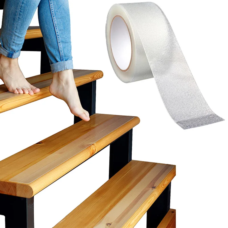 5 m transparentes Anti-Rutsch-Klebeband, wasserdicht, rutschfest, Traktionsgriffband für Wannen, Boote, Treppen, transparent, weich, bequem für nackte Füße Image