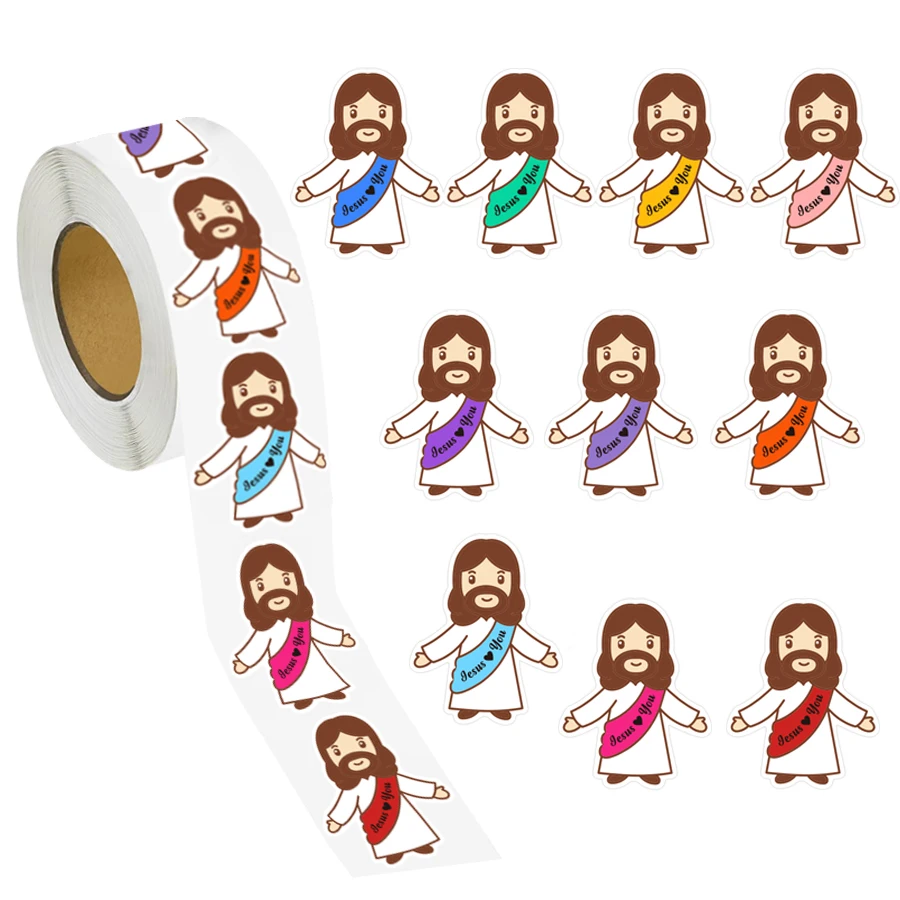 500 Stück Jesus liebt dich Aufkleber-Rolle, Glaubensbotschaft Dekorative Etiketten für Verpackungen, Umschlagversiegelung, Tagebücher, Scrapbooking Image