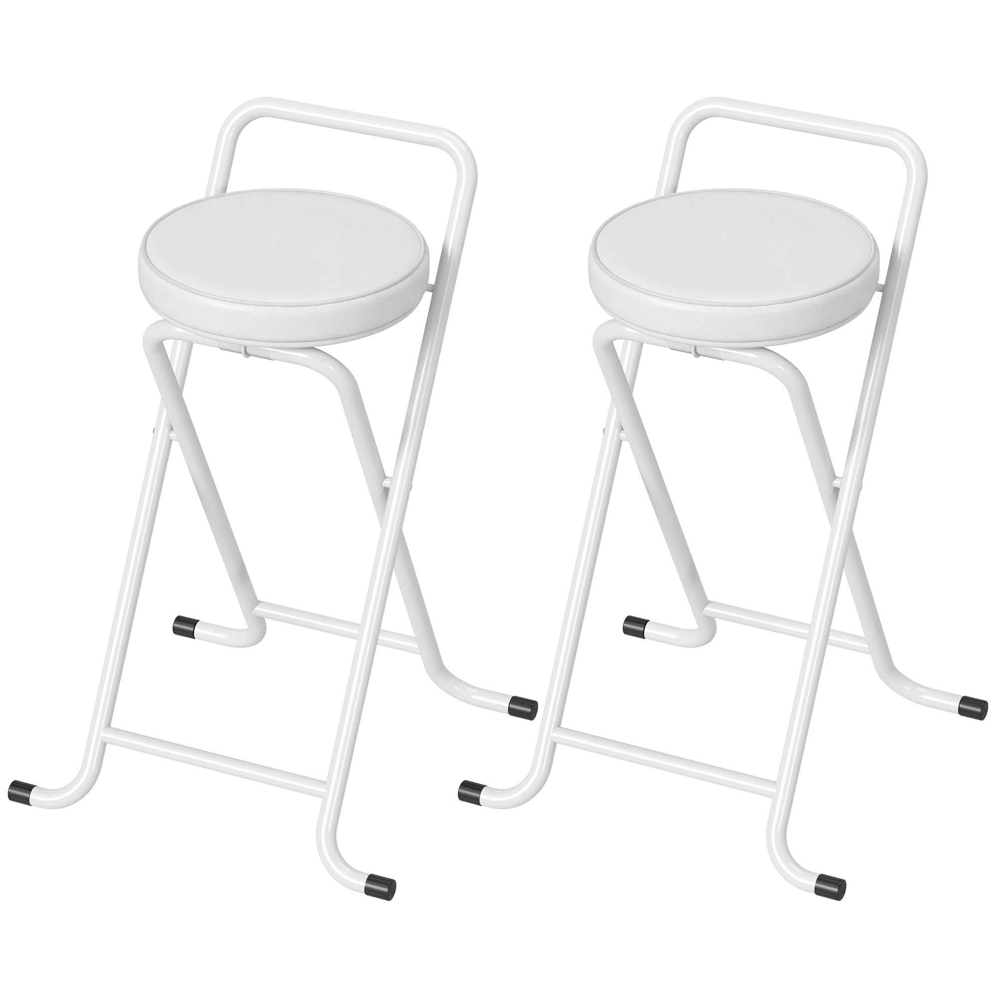 Klappbare Barhocker, 2er-Set, ohne Montage, Barstühle, gepolsterte Sitzfläche 63H cm, Stahlgestell, Weiß Image
