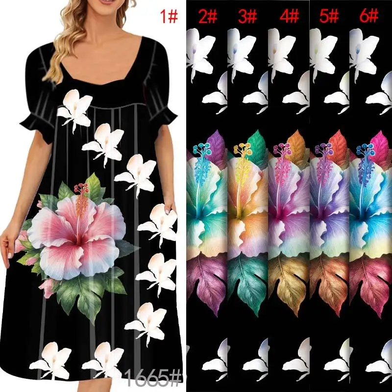 Lebendiger Frangipani- und Hibiskus-Stoff im Insel-Stil, Bestseller, 100% Polyester, Digital Bedruckter Stoff für Mumu-Kleider und Sarongs Image