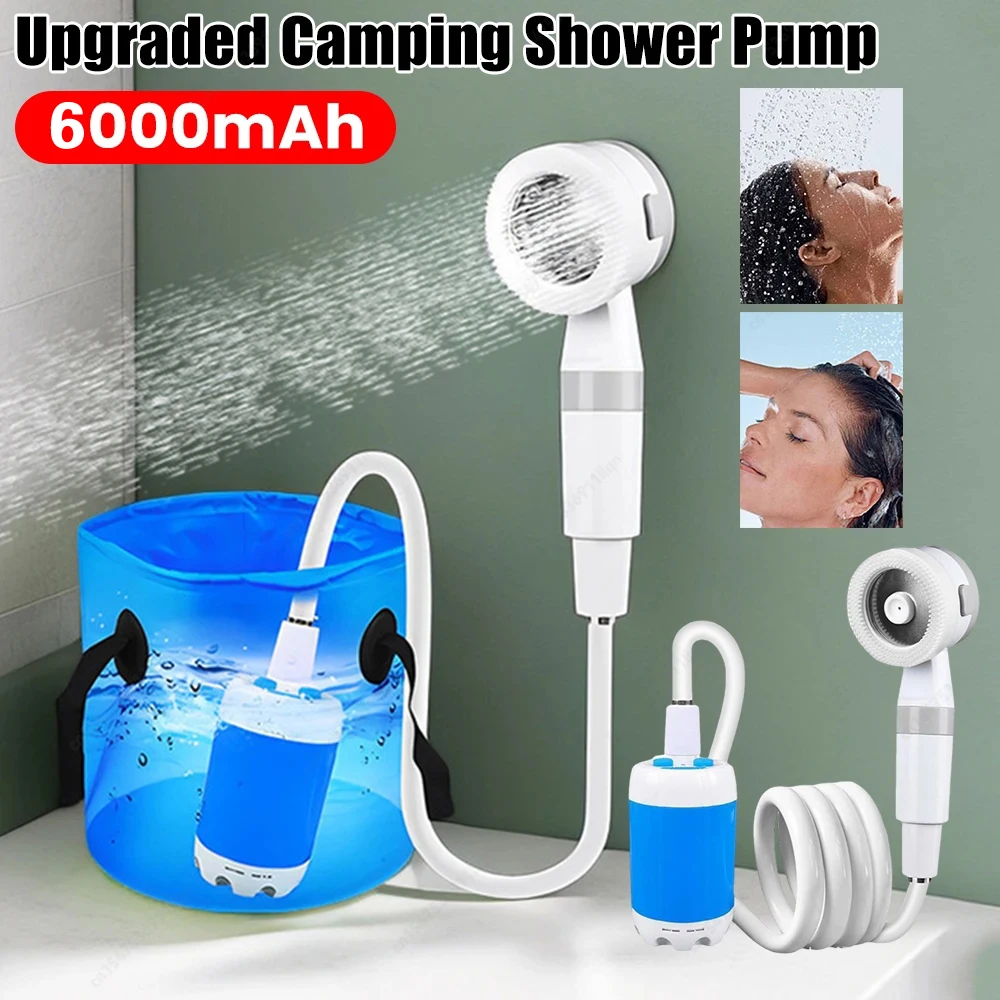 Tragbare Camping-Duschpumpe mit Digitalanzeige, 4000 mAh, verbesserte wiederaufladbare elektrische Duschpumpe für Camping, Strand, Schlafsaal Image