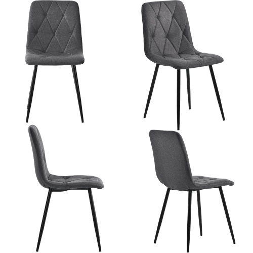 Sedie Da Pranzo (set Da 4), Grigio Scuro, 4 Set Di Sedie Imbottite Di Design, Sedie Da Pranzo In Lino Twill, Sedie Da Cucina Con Schienale, Sedute In Lino Con Struttura In Metallo, Gambe In Metallo