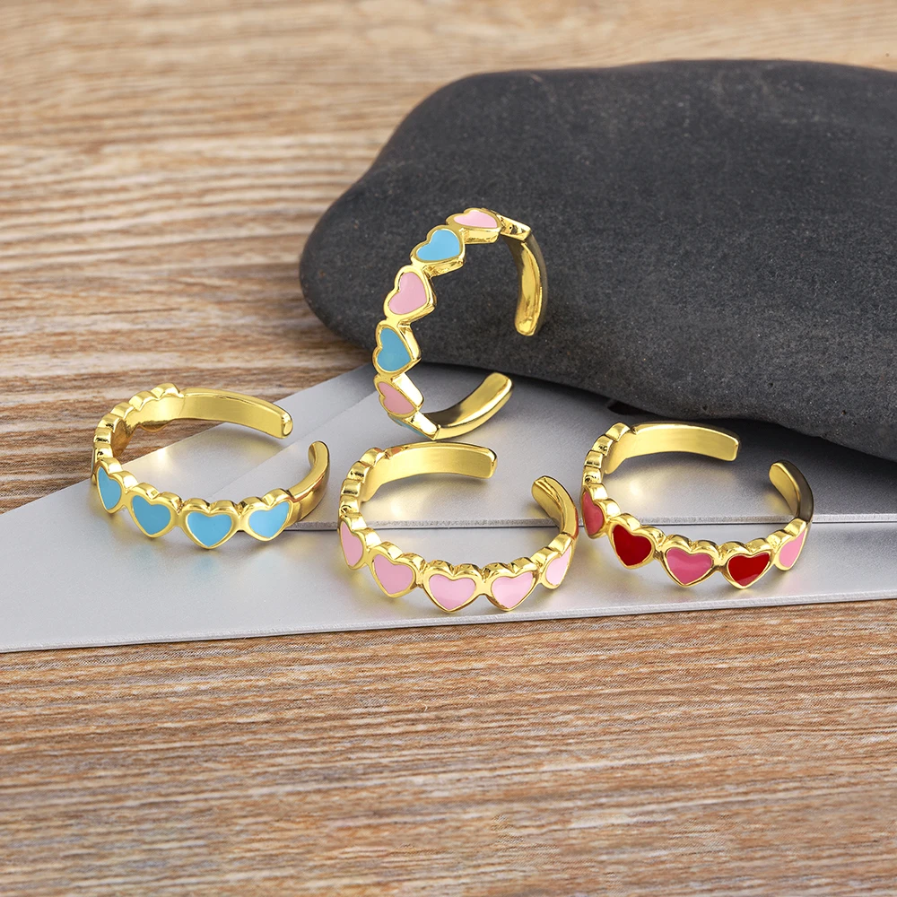 Nidin Neue Süße Nette Tropf Öl Herz Ringe für Frauen Mädchen Mode Koreanische Bunte Offene Einstellbare Schmuck Luxus Zubehör Image