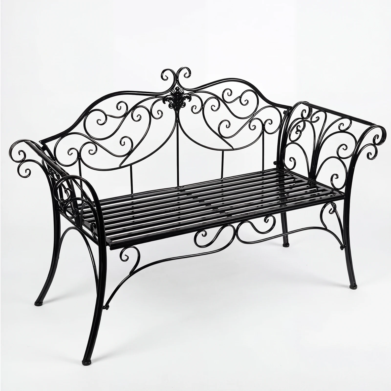 HLC Banc de Jardin Fer Forgé, Banc de Jardin Deux Places avec Dossier décoratif en Fer forgé, Banc Exterieur Jardin, 2 Places, 133 * 90 * 49cm, Balcon, Terrasse, Antirouille, Couleur noire