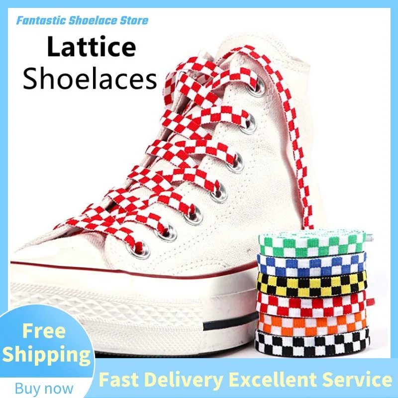 Neue Schwarz Weiß Karierten Gitter Flache Schnürsenkel Druck Bänder Schnürsenkel Sneaker Mann Frauen Mosaik Schnürsenkel Schnürsenkel Für Schuhe Image