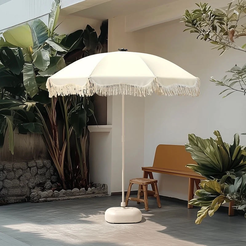 Großer Sonnenschirm mit Quasten für Garten, Hof und Strand – Spezieller Werbeschirm Image