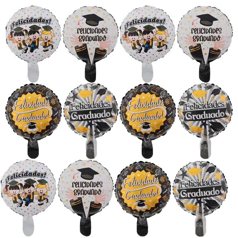 12 Stück 10 Zoll Abschlussfeier-Themen Runde Luftballons Aluminiumfolien-Ballons für Abschlussfeier-Dekorationen Image