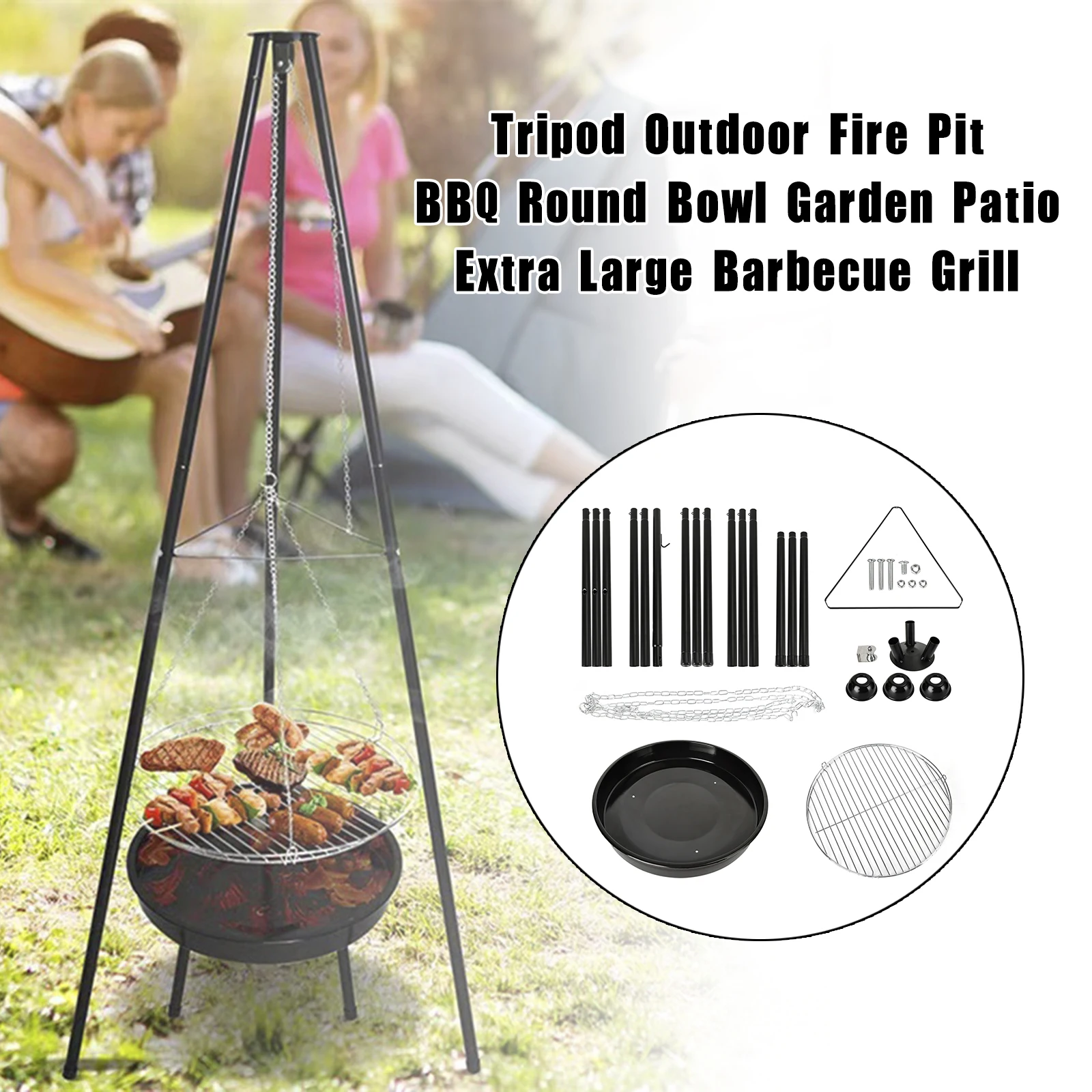 Artudatech Dreibein-Feuerschale für Draußen, Runde Grillpfanne für Garten und Terrasse, Extra Großer Barbecue-Grill