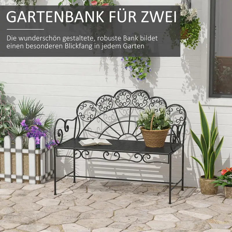Banc de jardin 2 places robuste, banc de parc antirouille, banc de jardin pour terrasse, jardin et extérieur général