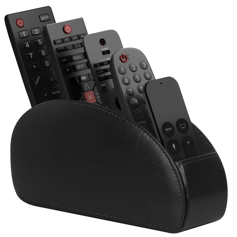 Fernbedienungshalter mit 5 Fächern, PU-Leder Multi-Geräte-Organizer für TV/DVD/Blu-Ray, Schreibtisch- und Schubladen-Aufbewahrungsbox, Heim- und Bürodekoration Image