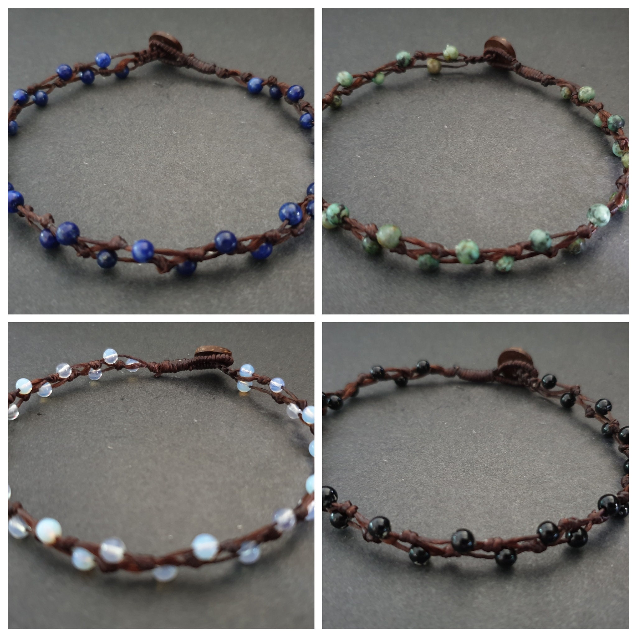 Cavigliera con bracciale e perline di pietra rotonde Boho, cavigliera con perline, cavigliera da donna, perline di pietra, cavigliera regalo