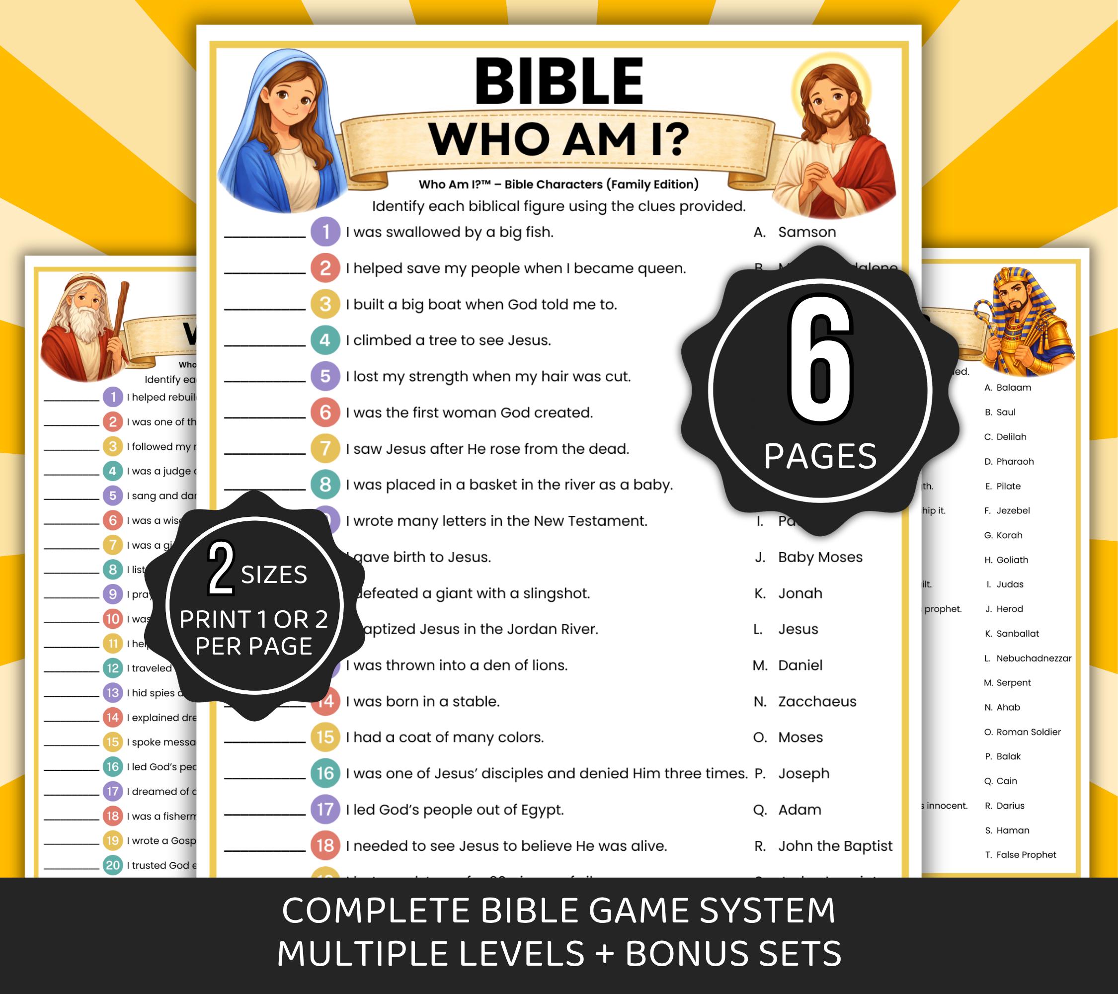 "Quiz biblici, Pacchetto di giochi \"Chi sono io?\" sulla Bibbia, Giochi a quiz biblici, Gioco a quiz biblico stampabile per bambini e adulti, Gioco cris"