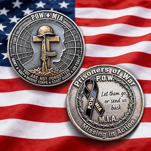 Gedenkmünze zum US-amerikanischen Kriegsgefangenen- und Vermisstentag: Ihr seid nicht vergessen – Sammlermünze für Armee, Marine, Marineinfanterie, Küstenwache und Luftwaffe – Geschenk für Veteranen Image
