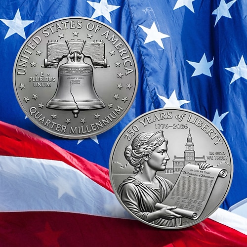 Gedenkmünze zum 250. Jahrestag der Unabhängigkeit der USA (1776–2026): Freiheitsglocke, Unabhängigkeitsvierteljahr, historische Sammlermünze, Geschenk für Erwachsene Image