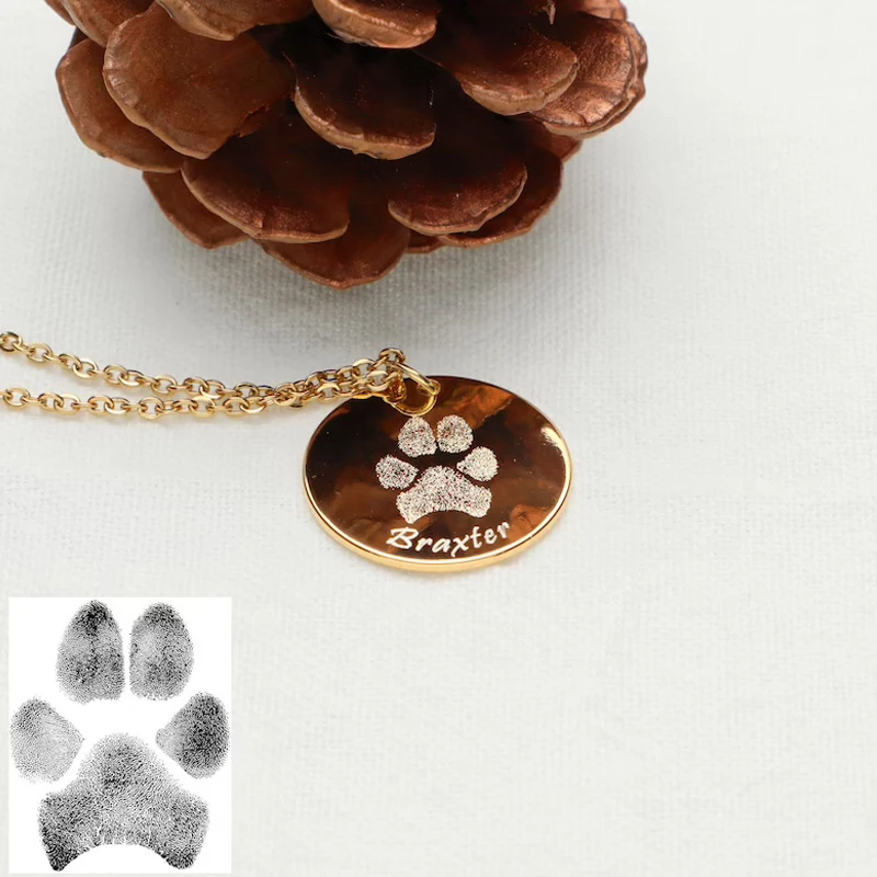 Edelstahl 18K vergoldete Pfotenabdruck-Halskette Your Actual Pet Paw Print-Halskette Benutzerdefinierte Haustier-Hundepfoten-Halskette Damenschmuck Image