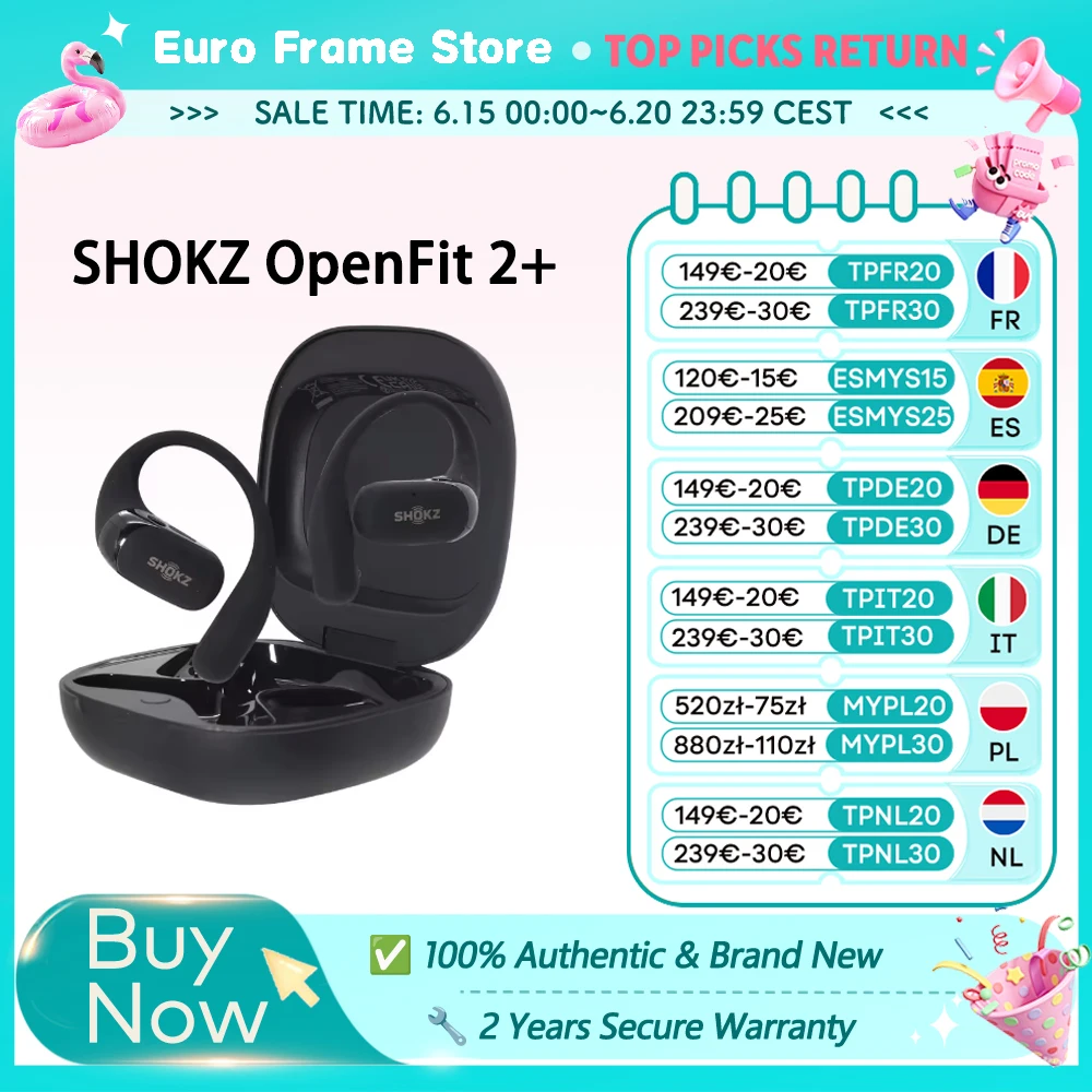 SHOKZ OpenFit 2+ T921 Free Ear Kopfhörer Dolby Audio kompatibel 48 Stunden IP55 Wasserbeständigkeit USB-C kabelloses Laden Neu T921 Image