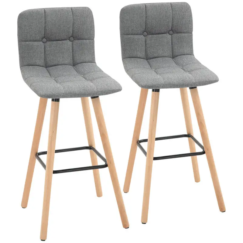 Set mit 2 Barhockern, Küchenhocker mit Rückenlehne und Fußstütze, gepolsterte Sitzfläche aus Stoff und Holzbeine, 41,5x47x97.