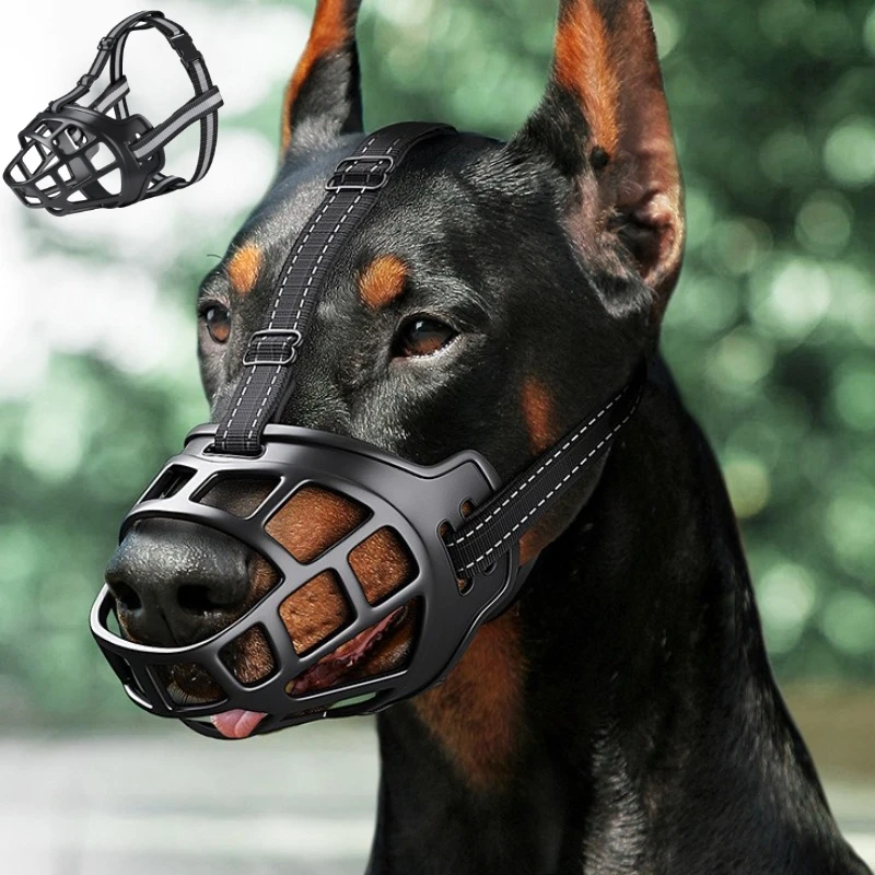 Verstellbare Hundemaulkorb, Anti-Beiß-Hundemaulabdeckung mit reflektierendem Streifen, kann Wasser trinken, atmungsaktiver Kunststoff Image