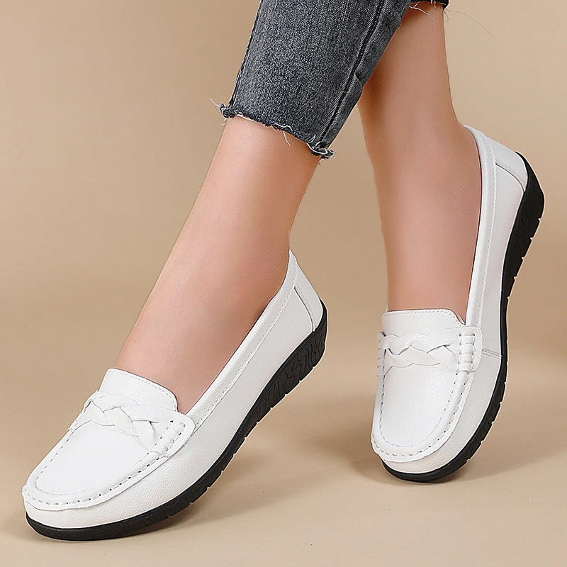 Echtes Leder Mode Frauen Wohnungen Tenis Krankenschwester Schuhe Mokassins Frauen Schuh Weiche Schuhe Frau Bequeme Schuhe Weibliche Plus Größe