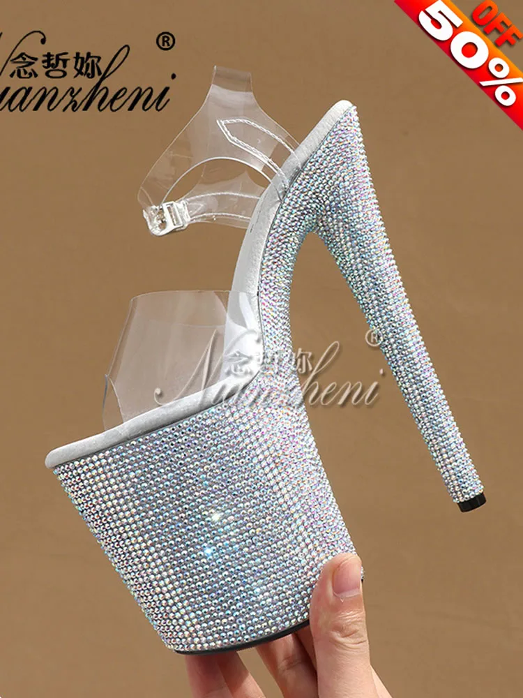 Stripper-Schuhe, klar, 20 cm, Strass-Plattform, Hate Sky High, Sandalen, Nachtclub-Modell, glänzend, 20,3 cm hohe Absätze, neue Braut, exotisch