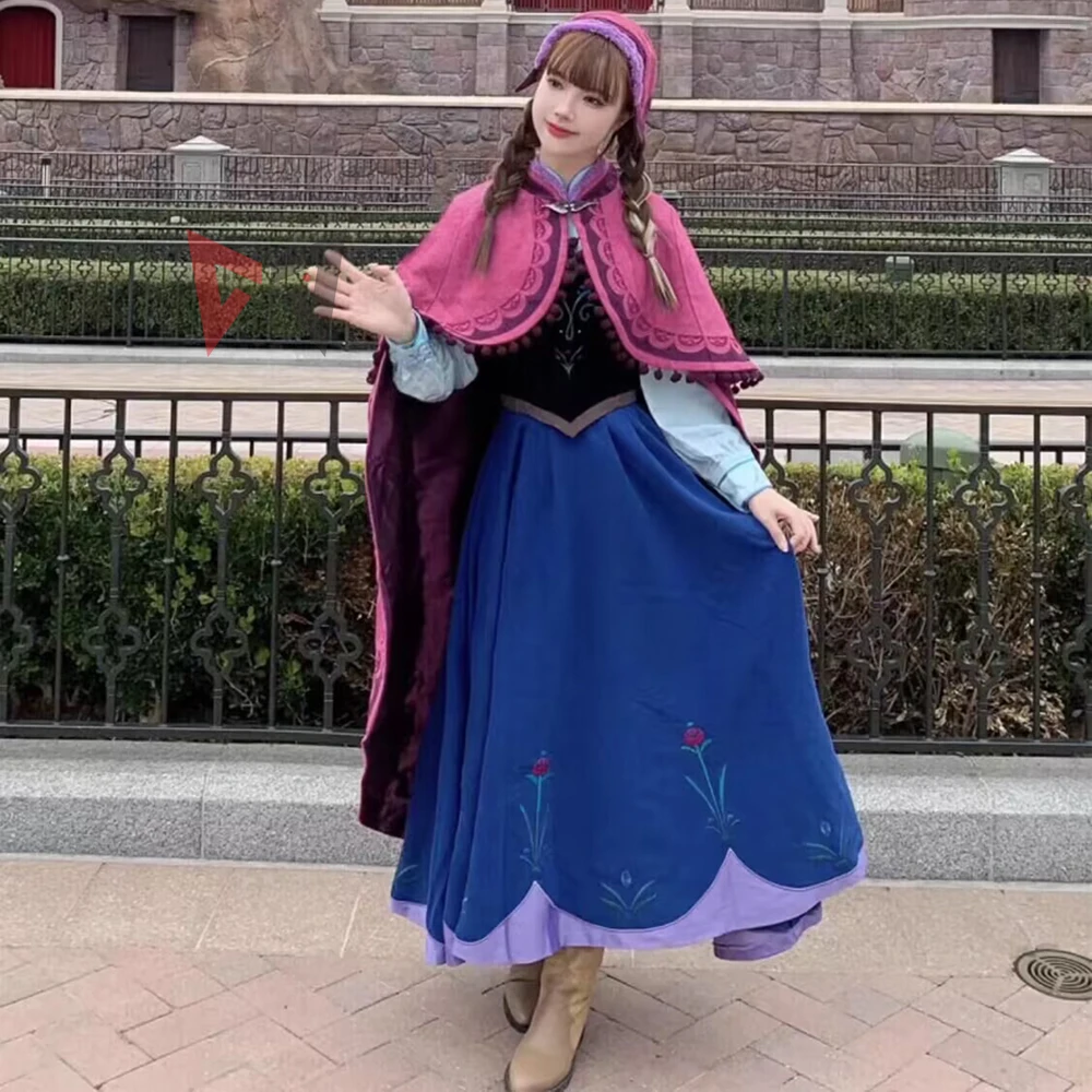 Athemis Anna Cosplay Kostüm Prinzessin Kleid Umhang Gestickte Kleidung Lange Druck Rock Hut Für Erwachsene Plus Größe