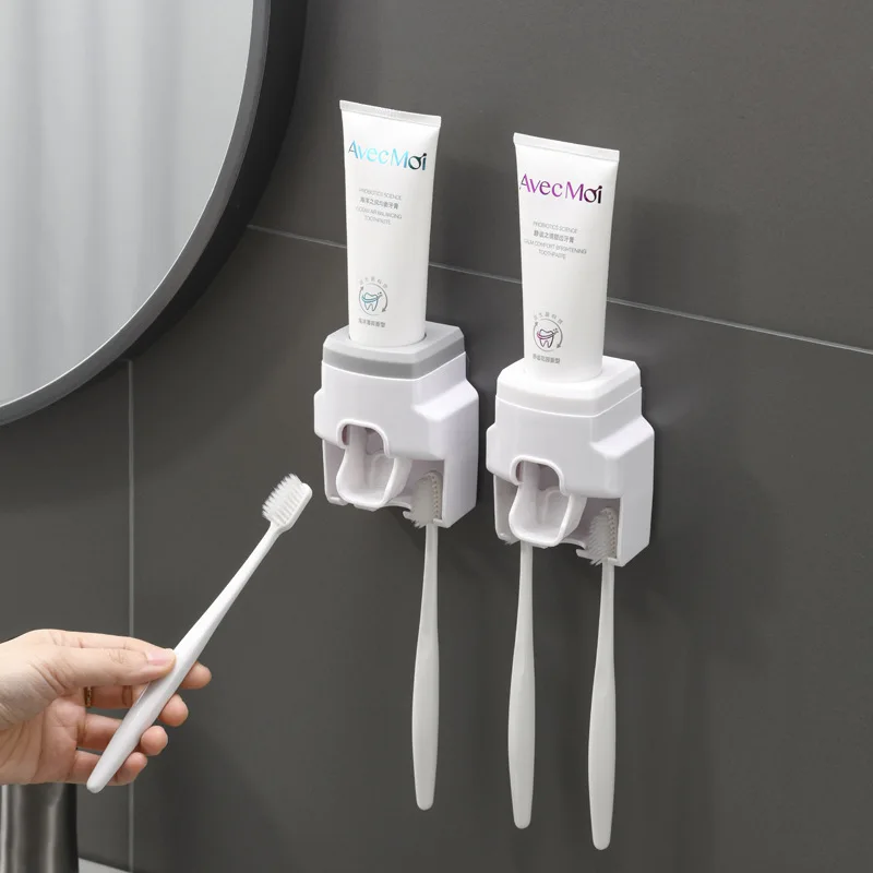 1 Stück Automatischer Zahnpastaspender Kreative Wandhalterung und Kleiner Zahnbürstenhalter mit Auspressfunktion für Familien-Dusche und Badezimmer Image