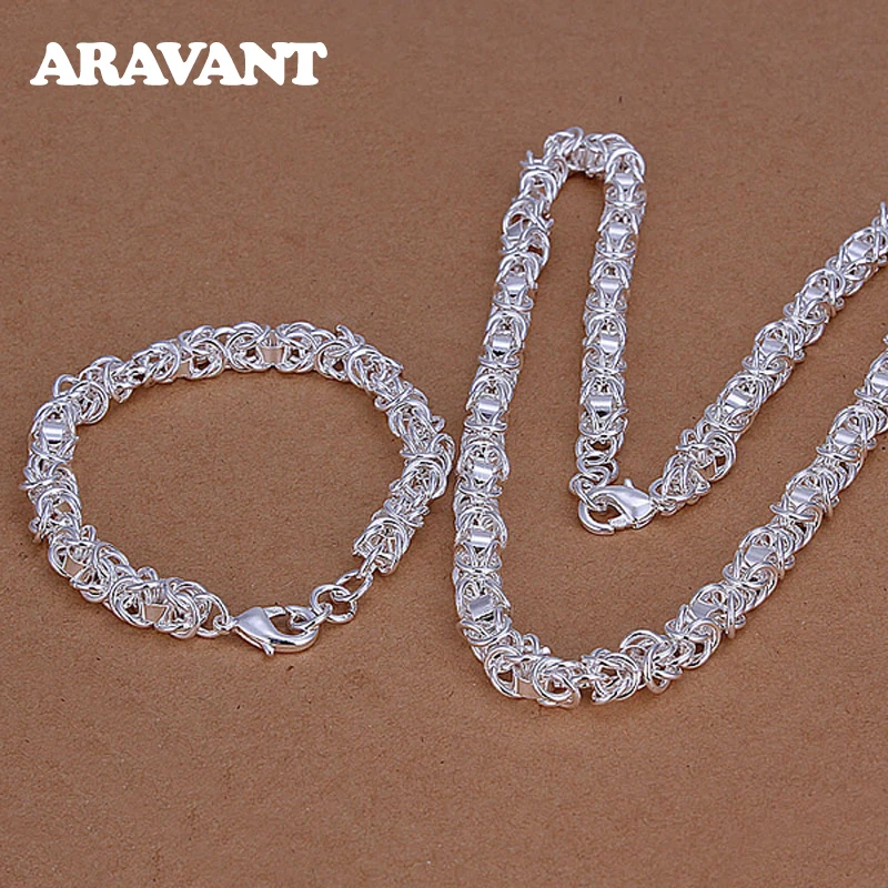 Aravant 925 argento 7mm catena a maglia collana bracciale Set per gioielli moda donna