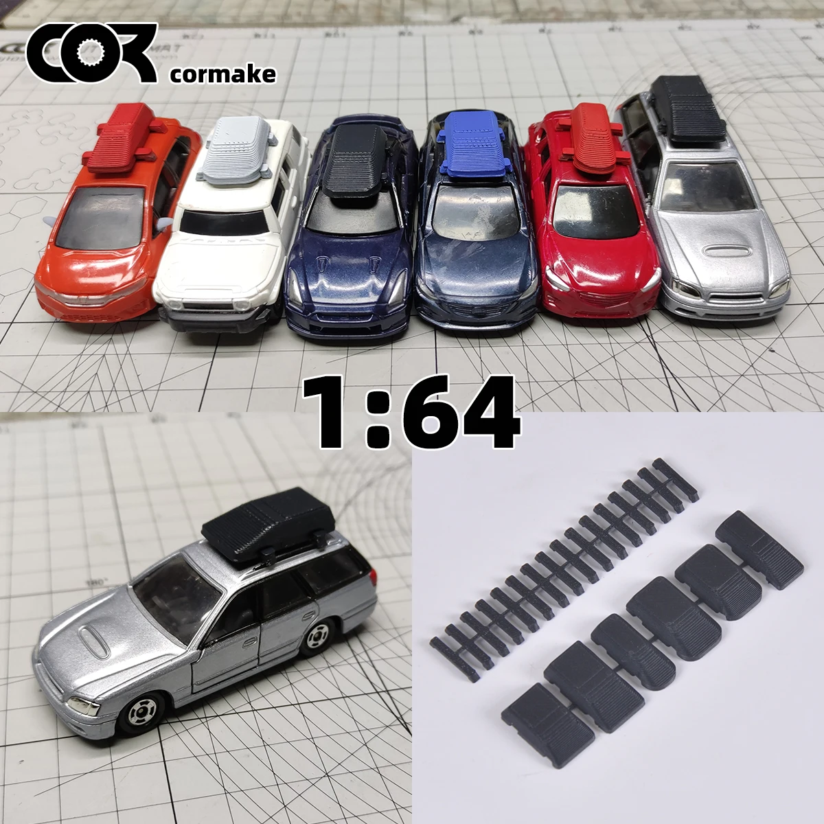 Porte-bagages de toit, boîte de toit, porte-bagages pour voiture, pièces automobiles, diorama de table de sable 1/64 pour voiture, camion, voiture de course, voiture décapotable