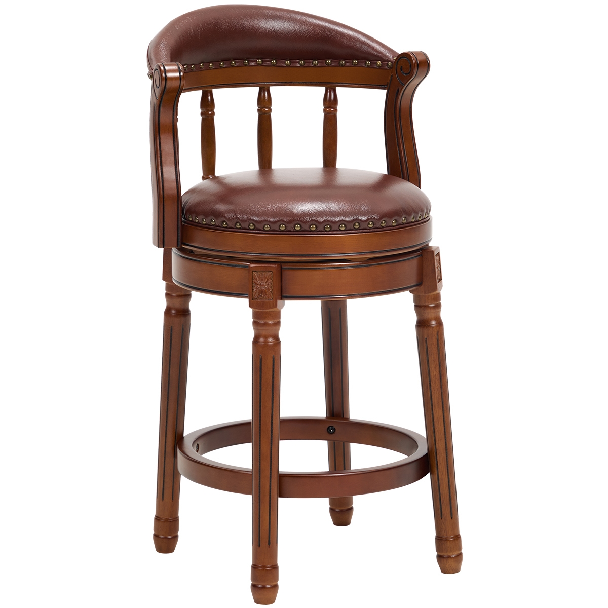 STILVORA Barhocker aus Echtleder und Holz, Braun, 66 cm Sitzhöhe, 360° drehbar Image