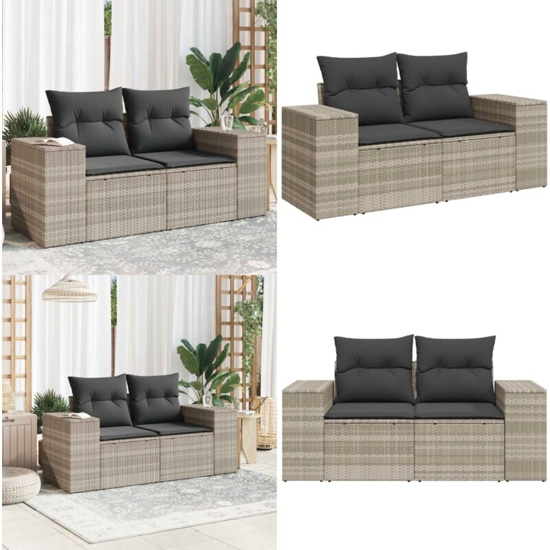 Divano Da Giardino Con Cuscini 2 Posti Grigio Chiaro Polyrattan - Seduta Esterna - Cuscini Per Divano