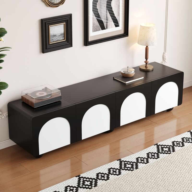 Mobile Tv Con 2 Cassetti, 2 Ante E Passacavi, Design Moderno, In Mdf E Pb, Nero E Bianco, 180 X 38 X 45 Cm