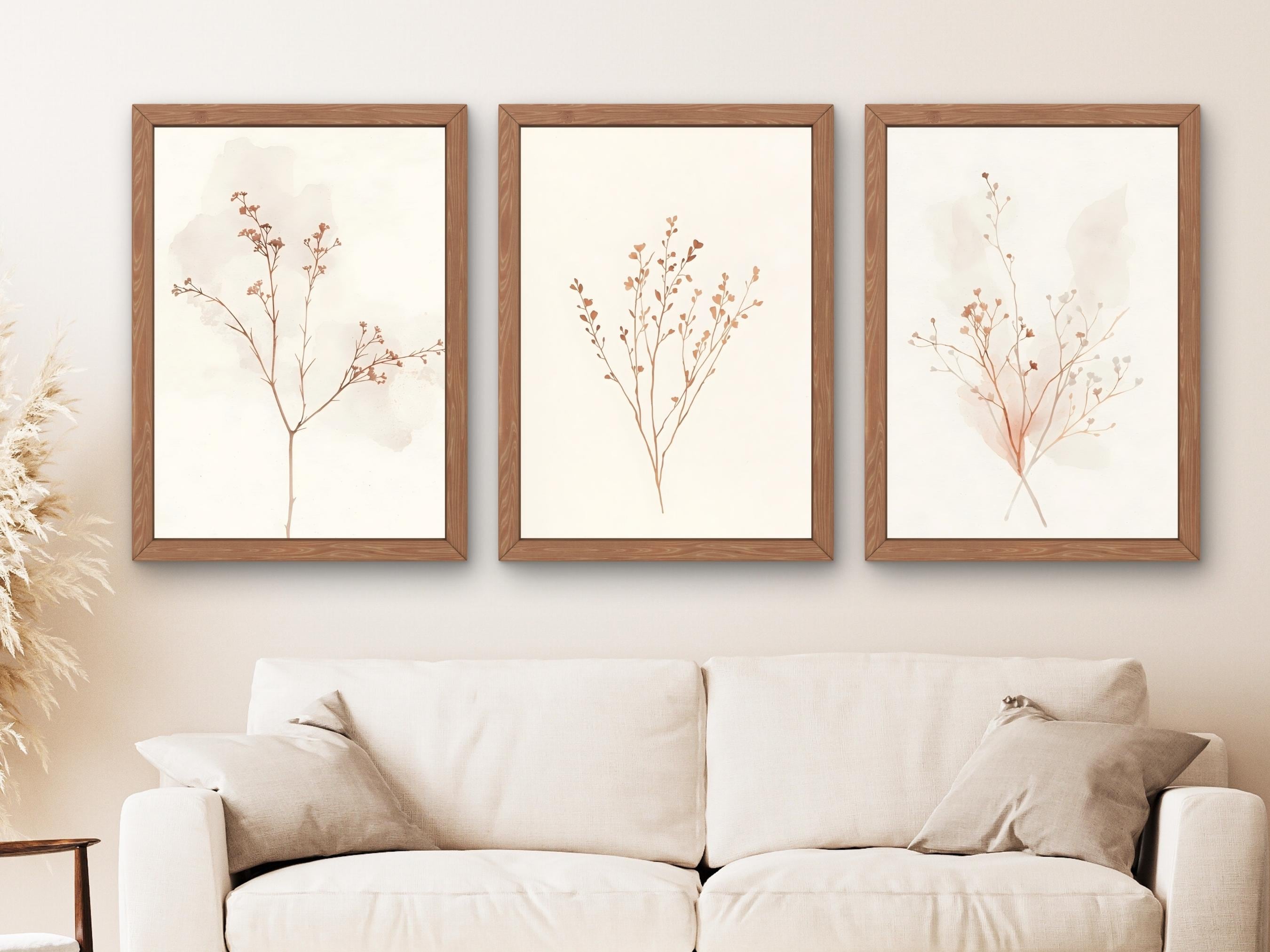 Set di 3 stampe artistiche botaniche da parete, stampe di fiori selvatici color terracotta, decorazioni floreali minimaliste e neutre, arte murale sca