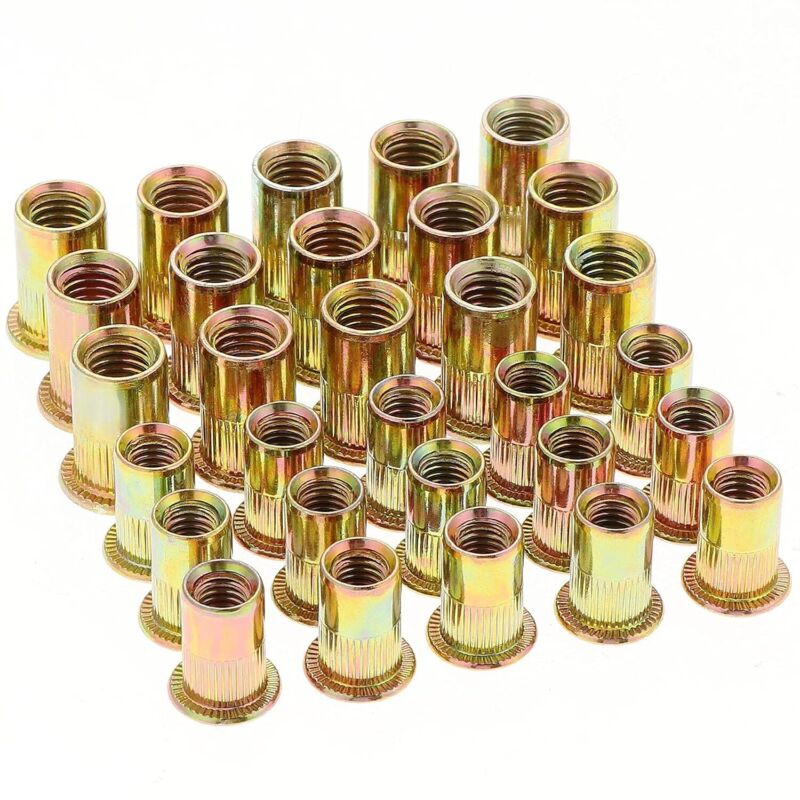 100 Pezzi Di Dadi A Rivetto M6 M8, Dadi A Rivetto In Acciaio Al Carbonio Zincato, Kit Assortimento Di Dadi A Inserto A Testa Piatta Per Mobili In Legno, Dado M6, Dado M8, 50 Pezzi Per Ogni Misura