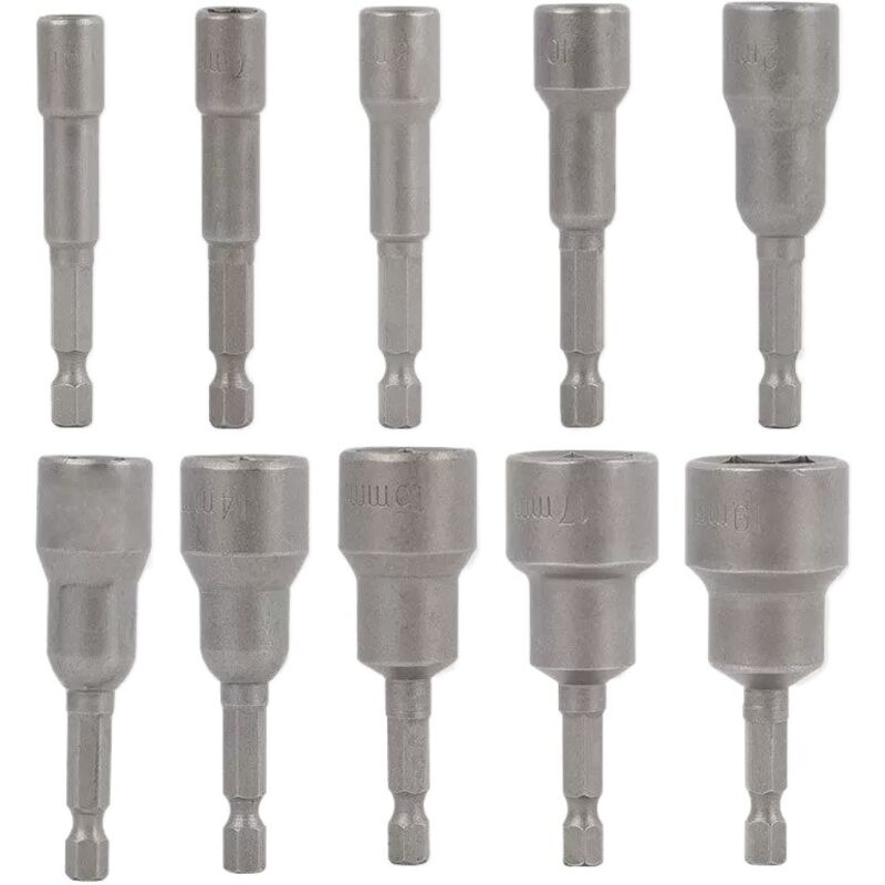 Set Di 10 Punte Per Avvitatore A Impulsi Da 6-19 Mm, Set Di Bussole Esagonali Magnetiche, Set Di Punte Da Trapano Magnetiche, Set Di Bussole Esagonali Da 1/4 Di Pollice Per Mandrino A Cambio Rapido