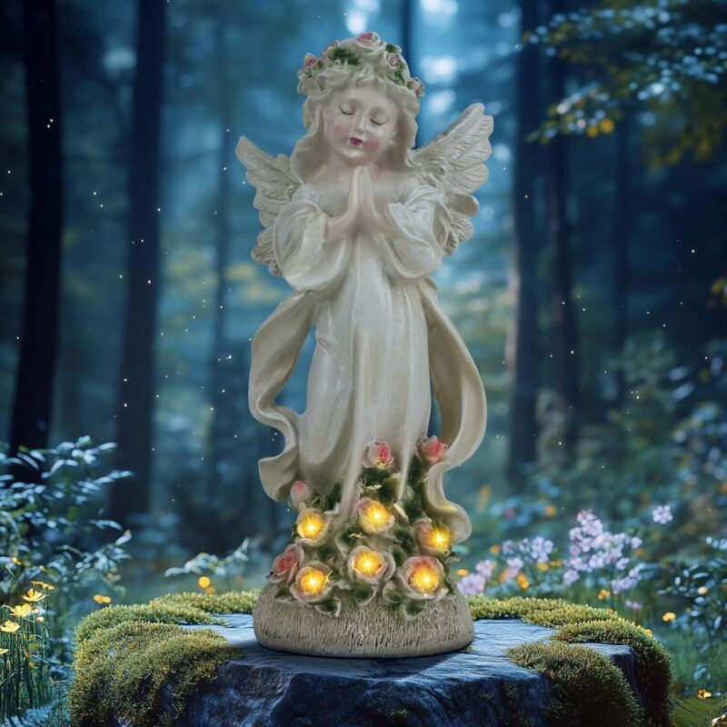 Statua Di Angelo Da Giardino Solare, Luce Di Preghiera Solare, Scultura Di Angelo Fatato, Statua Da Giardino Per Esterni, Statuetta Di Angelo Custode, Scultura Decorativa Da Esterno Impermeabile Di Fa