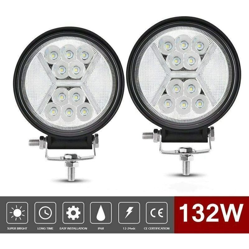 2 Luci Da Lavoro A Led Da 12 V E 132 W, Fari A Led A Lungo Raggio Per Motociclette E Fuoristrada, Fendinebbia A Led, Luci Da Lavoro A Led, Luci Di Retromarcia Per Trattori, Barche, Camion, Auto, Ecc.