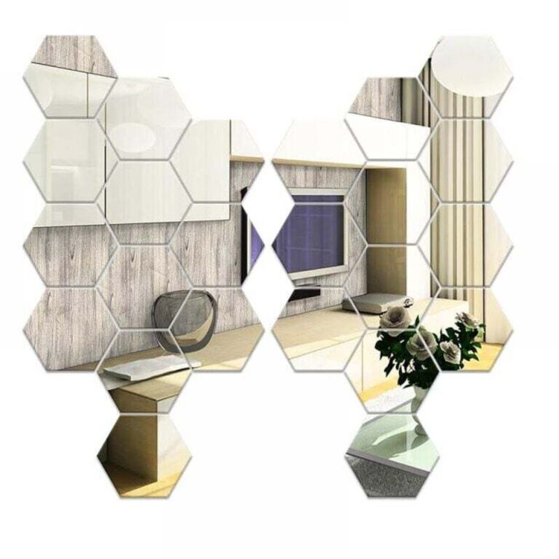 24 Pezzi Specchio Da Parete Esagonale, Specchio Da Parete Adesivo Argento 126 × 110 × 63 Mm, Specchi Da Parete Autoadesivi Esagonali In Acrilico Per Decorazione Di Sfondo Per Divano Tv, Camera Da Lett
