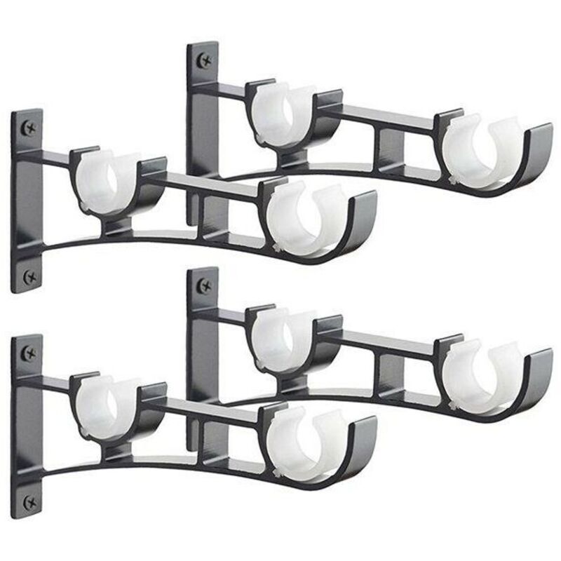 Set Di 4 Aste Per Tende In Metallo Resistente, Staffa Per Asta Per Tende, Supporto Doppio Per Asta Per Tende, Supporto Per Tende, Staffa Per Asta Per Tende In Alluminio, Supporto Per Asta Per Tende
