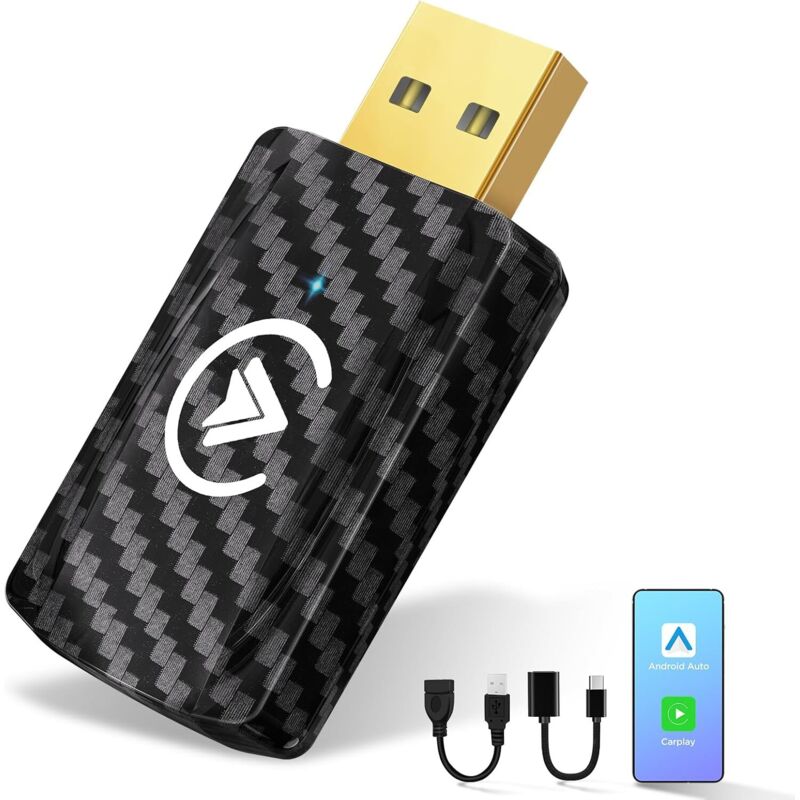Adattatore Wireless Per Carplay E Android Auto Wireless, La Chiavetta 2 In 1 Smt-ac01 Converte Android Auto/carplay Cablato In Wireless Per Auto Con Aa E Carplay, Usb C/a, Nero