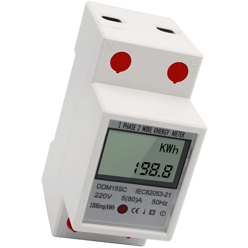 Misuratore Edf Display Digitale Lcd Contatore Di Energia Monofase Su Guida Din 5-80a 220v 50hz Contatore Elettronico Kwh Monitor Del Consumo Energetico Ddm15sc, Bianco - Bianco