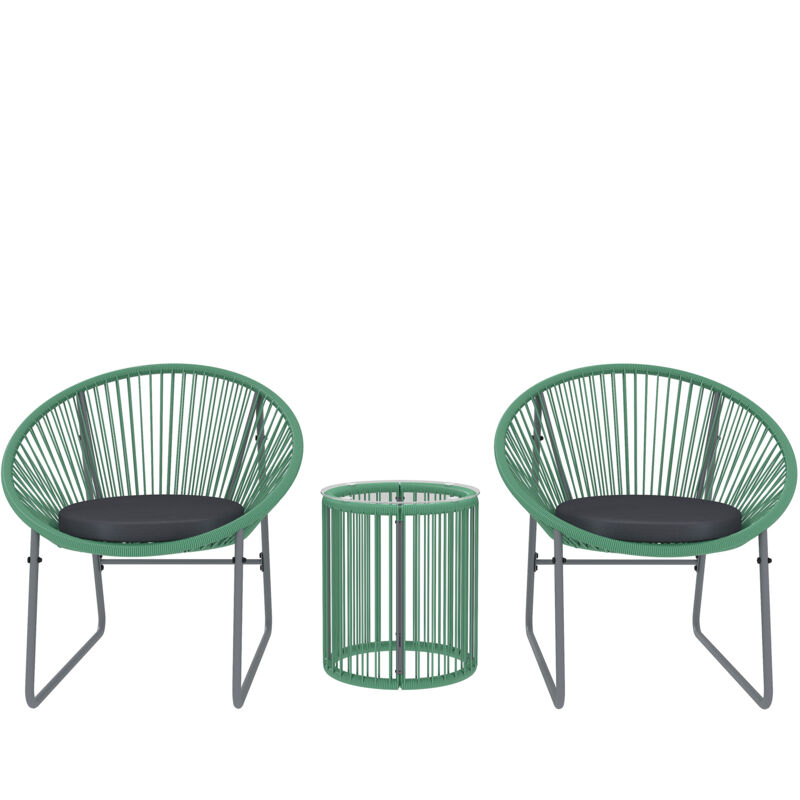 Set Tavolo E Sedie Da Giardino, Set Di Mobili Da Giardino A 3 Pezzi, 2 Sedie + 1 Tavolino Da Caffè, Intreccio In Rattan, Verde