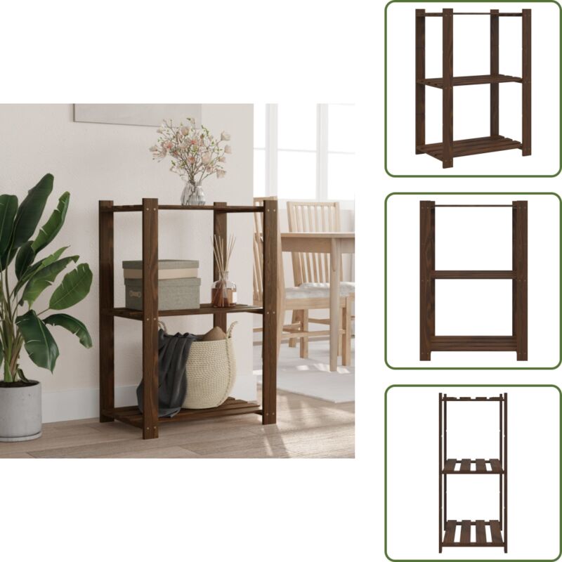 The Living Store Scaffale A 3 Livelli Marrone 60x38x90 Cm In Legno Di Pino - Scaffale In Legno