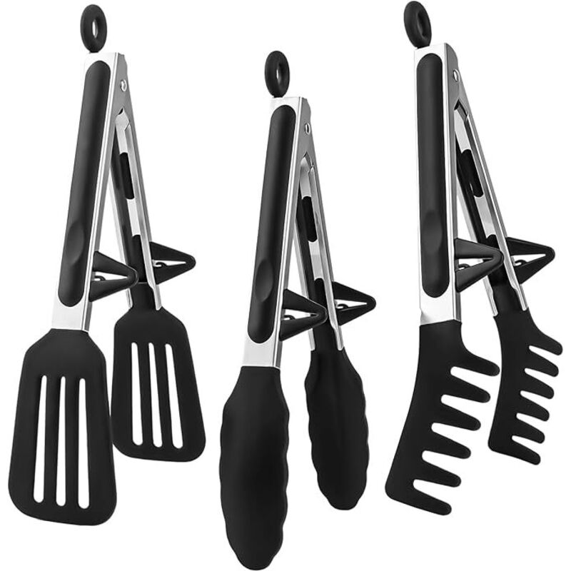 Pinze Da Cucina In Silicone, Set Da 3 Pinze Per Barbecue In Silicone Nero, Pinze Da Cucina In Acciaio Inossidabile, Pinze Da Cucina, Pinze Per Pasta Senza Bpa, Pinze Per Cucinare