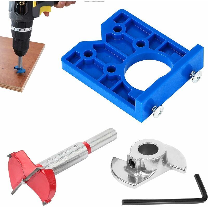 Kit Di Foratura Per Cerniere Nascoste, 4 Pezzi, Dima Di Foratura Per Cerniere, Punte Per Trapano Per Lavorazione Del Legno, Localizzatore Di Fori Per Cerniere Forstner, Punta Da Trapano Da 35 Mm Per I
