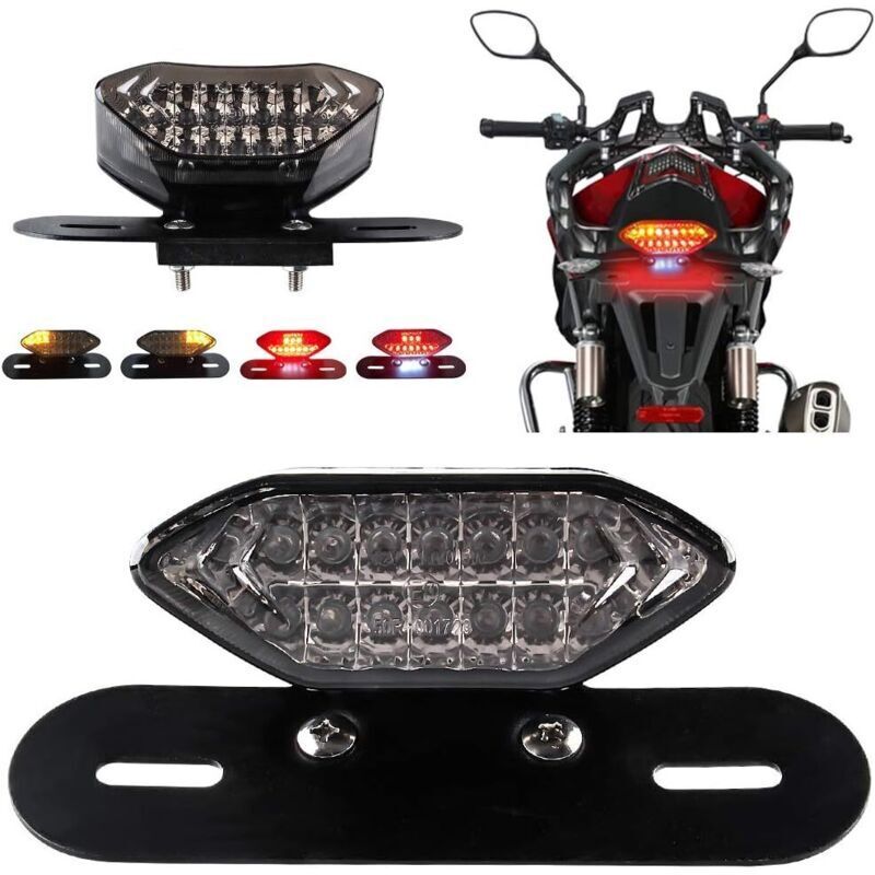 Fanale Posteriore A Led Per Moto Con Luci Di Stop E Indicatori Di Direzione Integrati, Luce Di Segnalazione A 20 Led Da 5w, Luce Freno/strada, Indicatore Di Direzione, Portatarga (lente Nera)